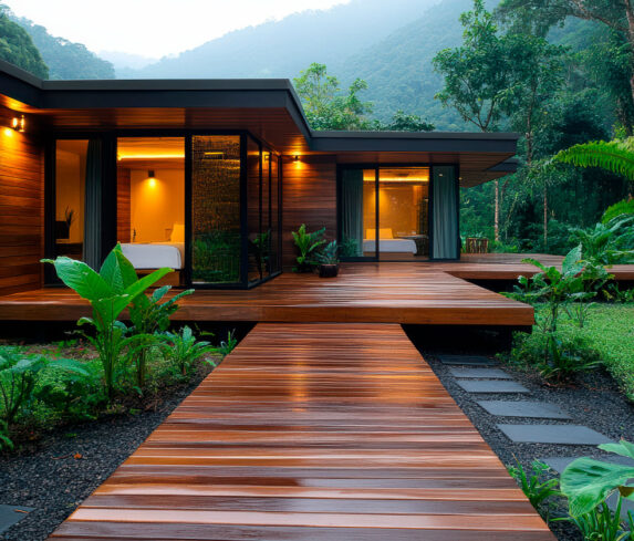 wooden-walkway-leads-to-a-house-in-the-jungle